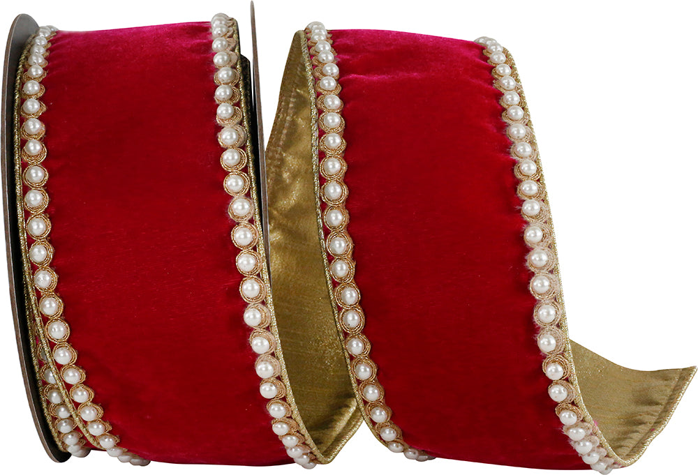 Ruby Pearl Plush Velvet Wired Edge Ribbon 4 Inch