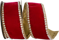 Ruby Pearl Plush Velvet Wired Edge Ribbon 4 Inch