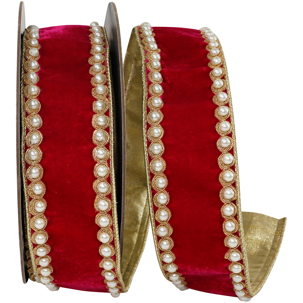Ruby Pearl Plush Velvet Wired Edge Ribbon 2-1/2 Inch