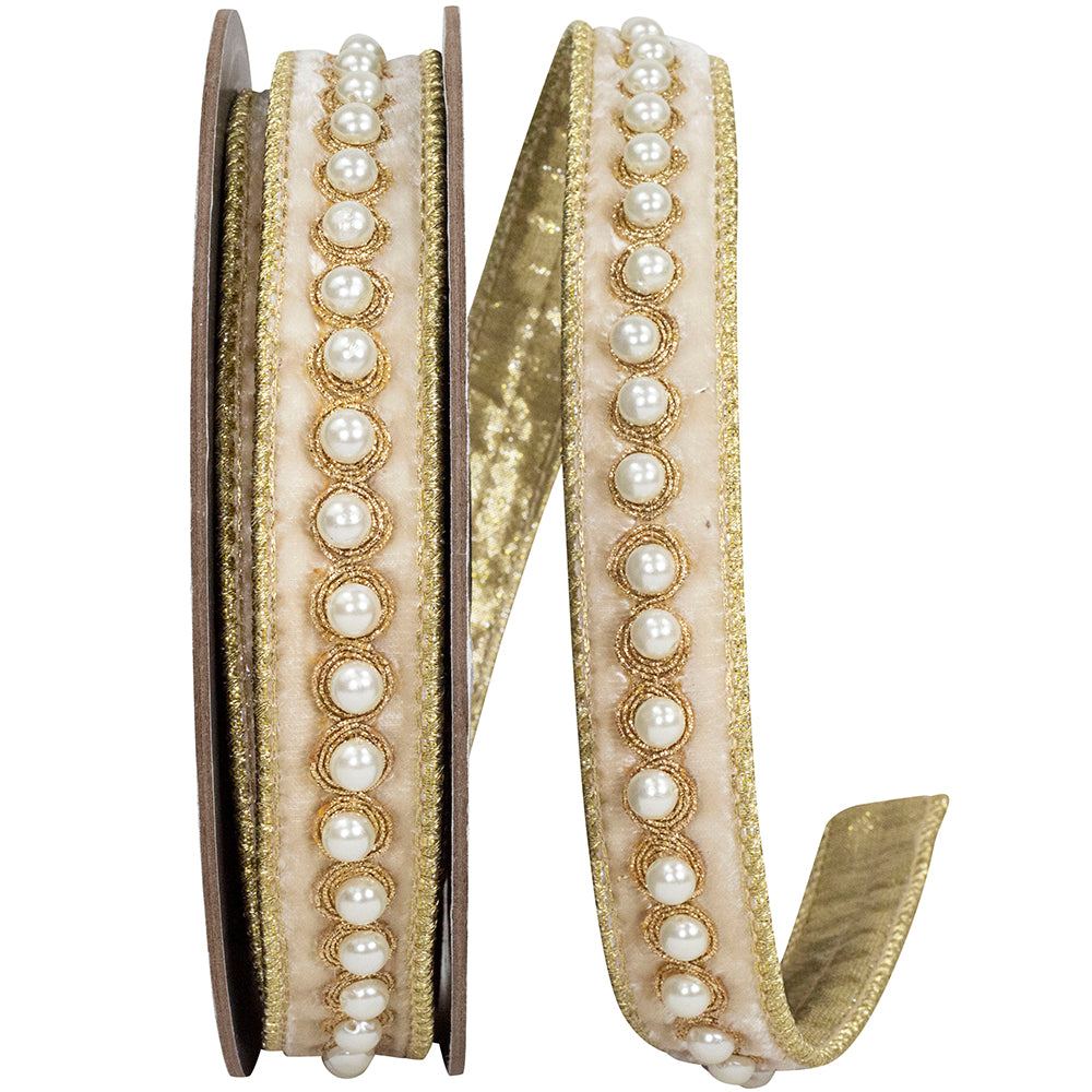 Cream 1 Inch Pearl Plush Velvet Ribbon for Wreaths and Bows