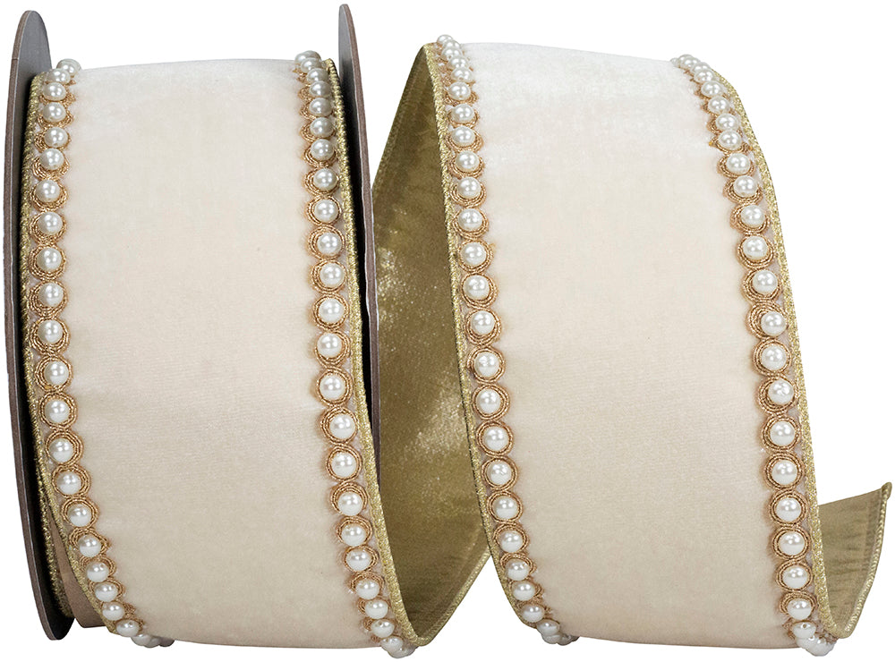Cream 4 Inch Velvet Wired Edge Ribbon for Wreaths and Bows