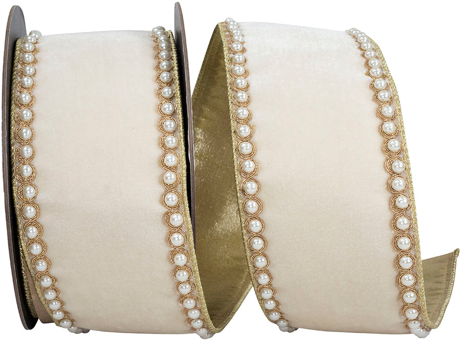 Cream 4 Inch Velvet Wired Edge Ribbon for Wreaths and Bows