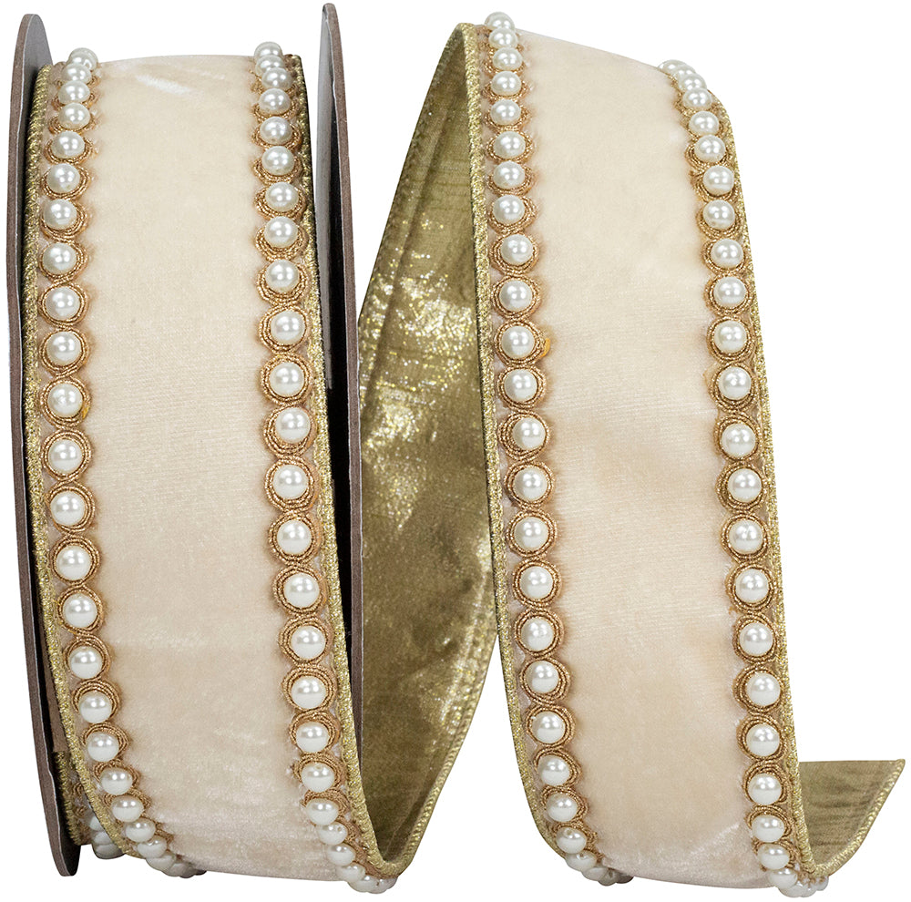 Cream Pearl Plush Velvet Wired Edge Ribbon 2-1/2 Inch