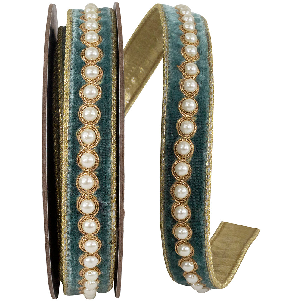 Teal 1 Inch Velvet Wired Edge Ribbon for Wreaths and Bows