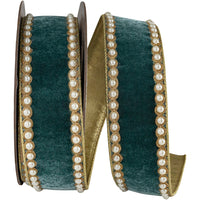 Teal 2-1/2 Inch Pearl Plush Velvet Wired Edge Ribbon