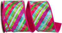 Fuchsia 2-1/2 Inch Glitter Plaid Wired Edge Ribbon