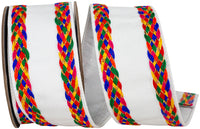 White 2-1 2 Inch Multi Color Braid Festive Deluxe Wired Edge Ribbon for Wreaths & Bows