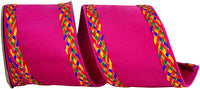 Fuchsia 4 Inch Multi Color Braid Festive Deluxe Wired Edge Ribbon for Wreaths & Bows