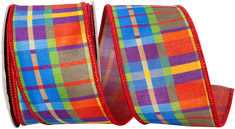 Sienna Hearth Plaid Wired Edge Ribbon 2-1/2 Inch 10 Yards
