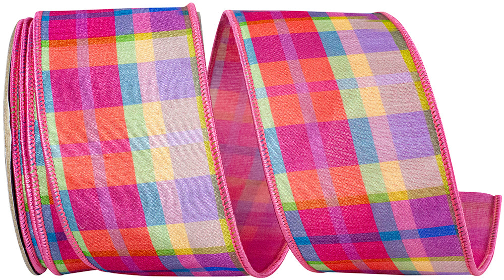Watermelon Strawberry Plaid Wired Edge Ribbon 2-1/2 Inch