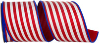Red Blue 4 Inch Striped Twill Deluxe Dupioni Backed Wired Edge Ribbon for Wreaths & Bows