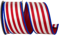 Red Blue 2-1 2 Inch Striped Twill Deluxe Dupioni Backed Wired Edge Ribbon for Wreaths & Bows