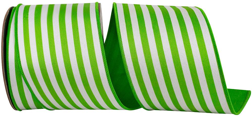 Lime 4 Inch Striped Twill Deluxe Dupioni Backed Wired Edge Ribbon for Wreaths & Bows