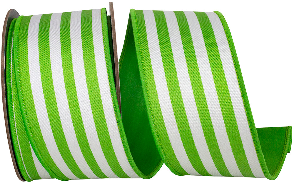 Lime 2-1 2 Inch Striped Twill Deluxe Dupioni Backed Wired Edge Ribbon for Wreaths & Bows