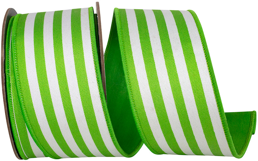 Lime 2-1 2 Inch Striped Twill Deluxe Dupioni Backed Wired Edge Ribbon for Wreaths & Bows