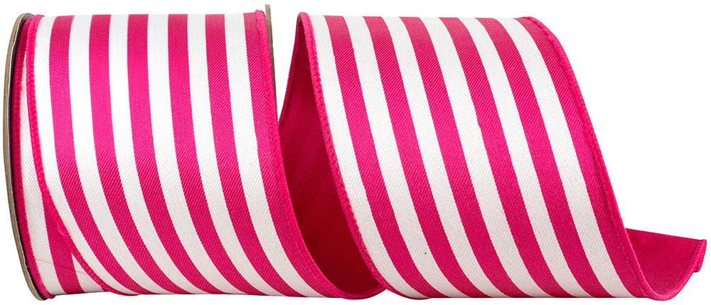 Fuchsia 4 Inch Striped Twill Deluxe Dupioni Backed Wired Edge Ribbon for Wreaths & Bows