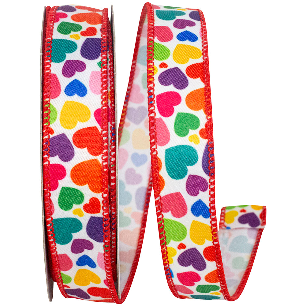 Multi 7 8 Inch Hearts Multi Color Twill Ribbon for Wreaths & Bows