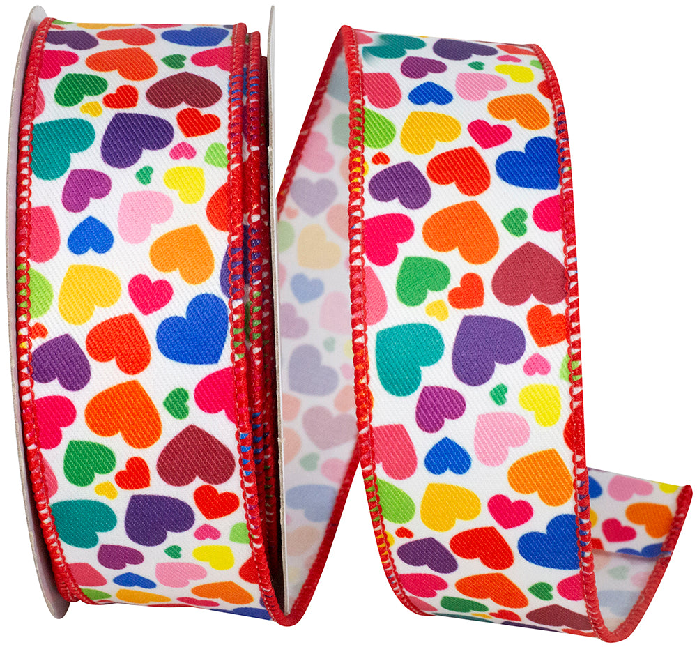 Multi 1-1 2 Inch Hearts Multi Color Twill Ribbon for Wreaths & Bows