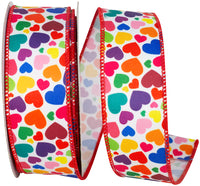 Multi 1-1 2 Inch Hearts Multi Color Twill Ribbon for Wreaths & Bows