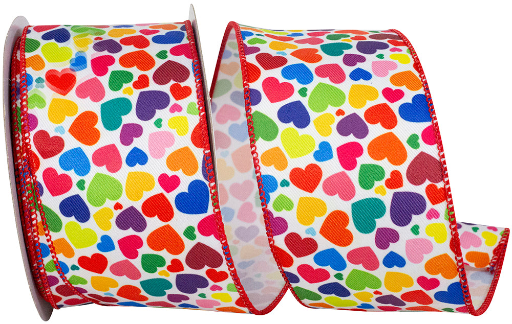 Multi 2-1 2 Inch Hearts Multi Color Twill Ribbon for Wreaths & Bows