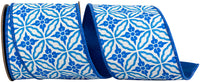 Porcelain 4 Inch Amalfi Designer Blues Chinoiserie Twill Deluxe Dupioni Backed Wired Edge Ribbon for Wreaths & Bows