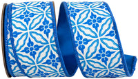 Porcelain 2-1 2 Inch Amalfi Designer Blues Chinoiserie Twill Deluxe Dupioni Backed Wired Edge Ribbon for Wreaths & Bows