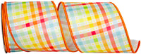 Tangerine 4 Inch Pastel Check Multicolor Deluxe Wired Edge Ribbon for Wreaths & Bows