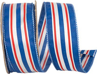 Red White Blue 1-1 2 Inch Red White And Blue Striped Satin Wired Edge Ribbon for Wreaths & Bows