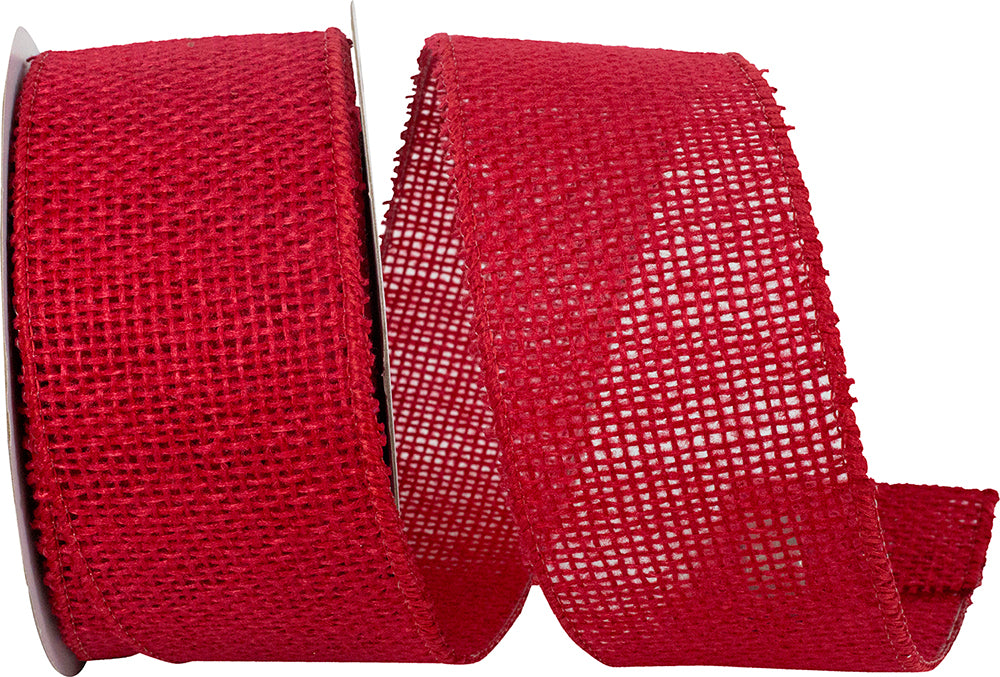 Red Burlap Jute Wired Edge Ribbon 2-1/2 Inch for Bows