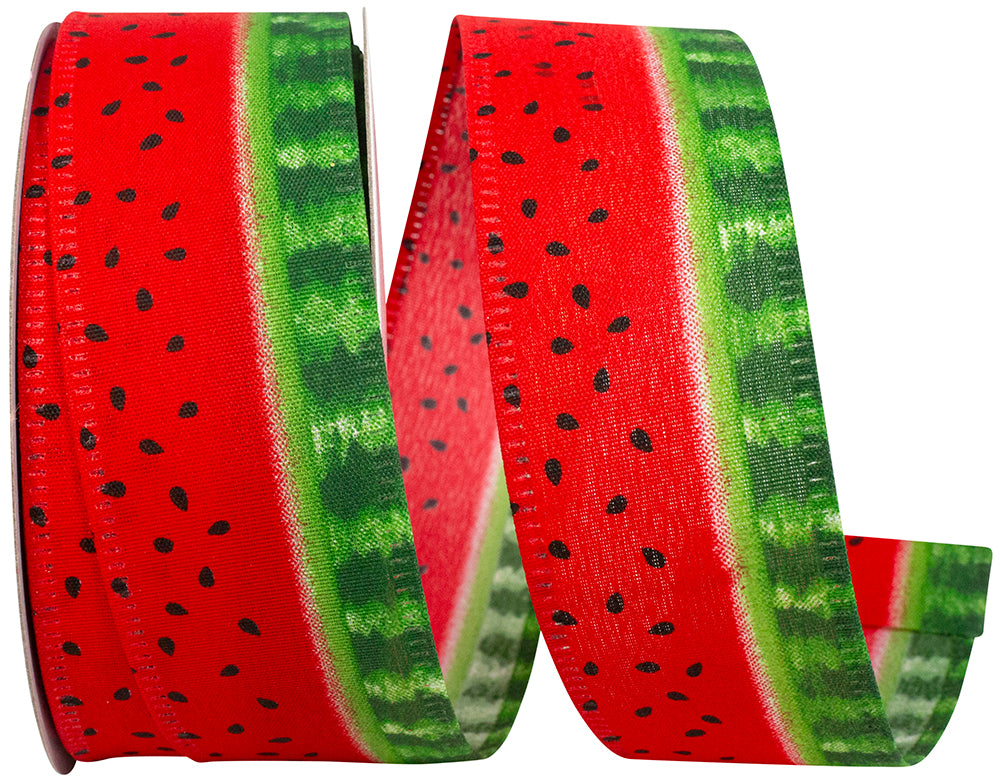 Red Green 1-1 2 Inch Watermelon Profile Wired Edge Ribbon for Wreaths & Bows