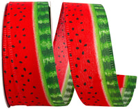 Red Green 1-1 2 Inch Watermelon Profile Wired Edge Ribbon for Wreaths & Bows