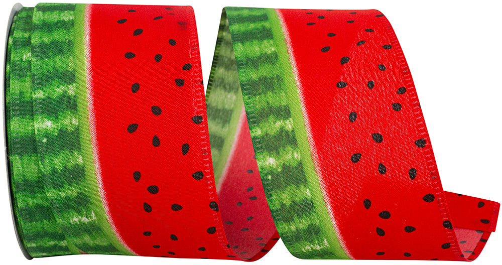 Red Green 2-1 2 Inch Watermelon Profile Wired Edge Ribbon for Wreaths & Bows