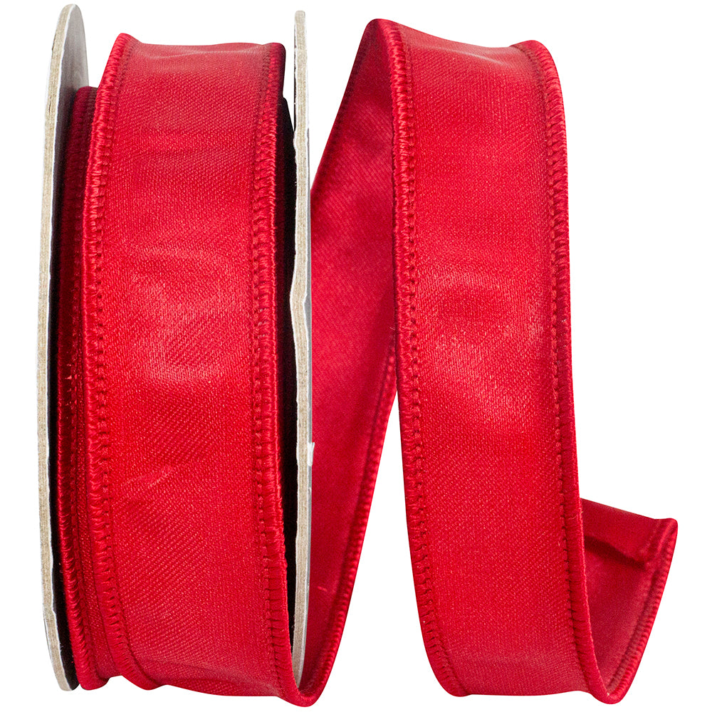 Red 7 8 Inch Iridescent Satin Elegance Wired Edge Ribbon for Wreaths & Bows