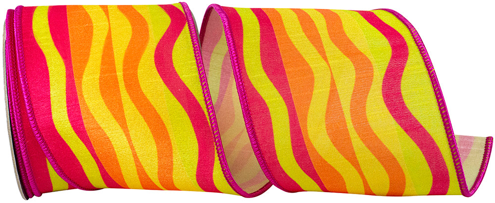 Wired Edge Ribbon Yellow Fuchsia 4 Inch for Wreaths
