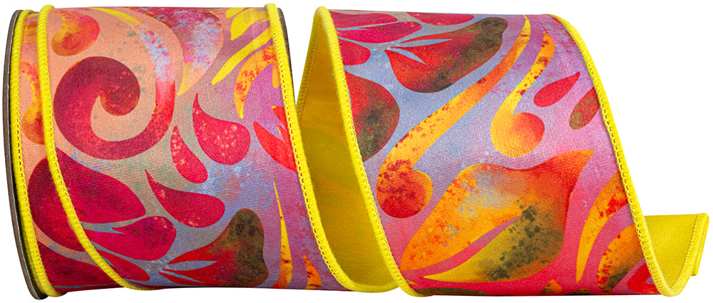 Yellow 4 Inch Bright Batik Deluxe Dupioni Backed Wired Edge Ribbon for Wreaths & Bows