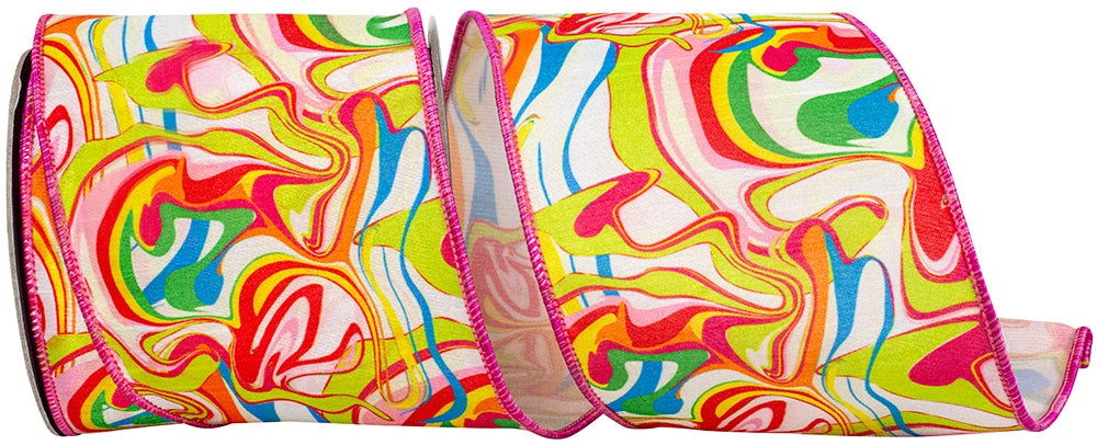 4 Inch Ink Mix Brights Deluxe Wired Edge Ribbon for Wreaths & Bows