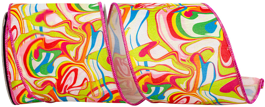 4 Inch Ink Mix Brights Deluxe Wired Edge Ribbon for Wreaths & Bows