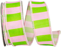 Pink Lime 1-1 2 Inch Cabana Striped Dupioni Deluxe Wired Edge Ribbon for Wreaths & Bows