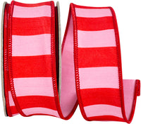 Pink Red 1-1 2 Inch Cabana Striped Dupioni Deluxe Wired Edge Ribbon for Wreaths & Bows
