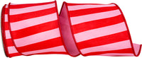 Pink Red 4 Inch Cabana Striped Dupioni Deluxe Wired Edge Ribbon for Wreaths & Bows