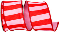 Pink Red 2-1 2 Inch Cabana Striped Dupioni Deluxe Wired Edge Ribbon for Wreaths & Bows