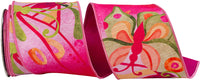 Fuchsia 4 Inch Butterfly Colors Bright Deluxe Dupioni Backed Wired Edge Ribbon for Wreaths & Bows