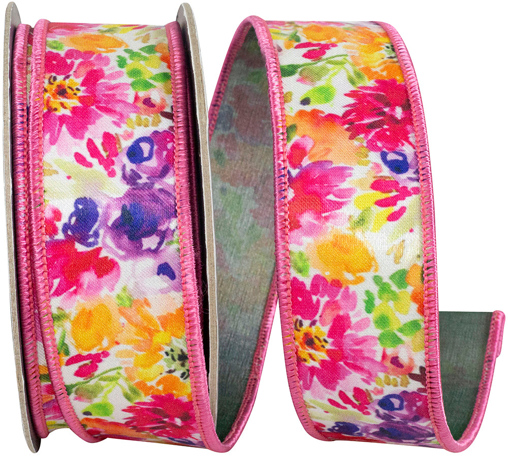 Multi 1-1 2 Inch Floral Impressions Deluxe Wired Edge Ribbon for Wreaths & Bows