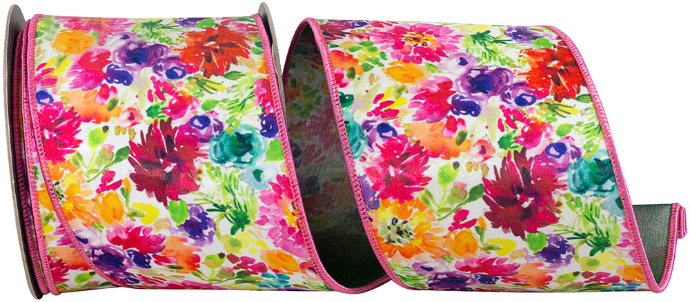 Multi 4 Inch Floral Impressions Deluxe Wired Edge Ribbon for Wreaths & Bows