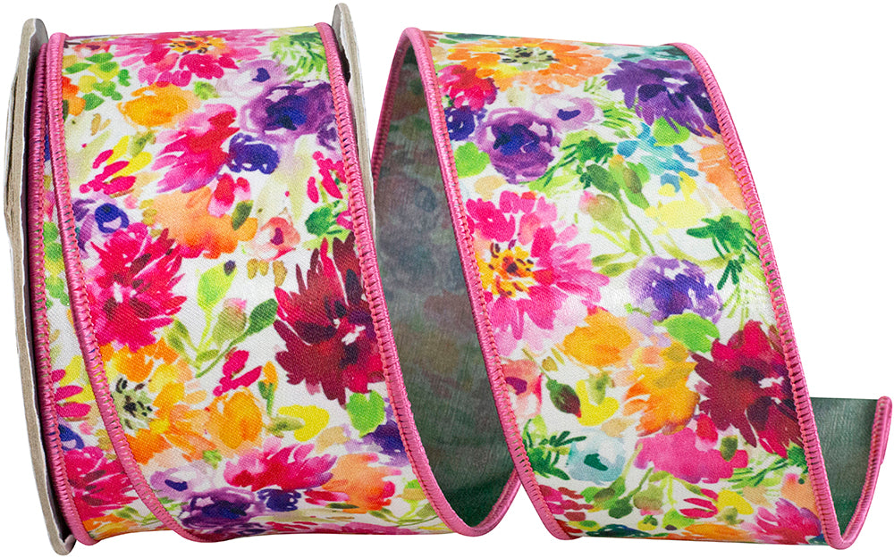 Multi 2-1 2 Inch Floral Impressions Deluxe Wired Edge Ribbon for Wreaths & Bows