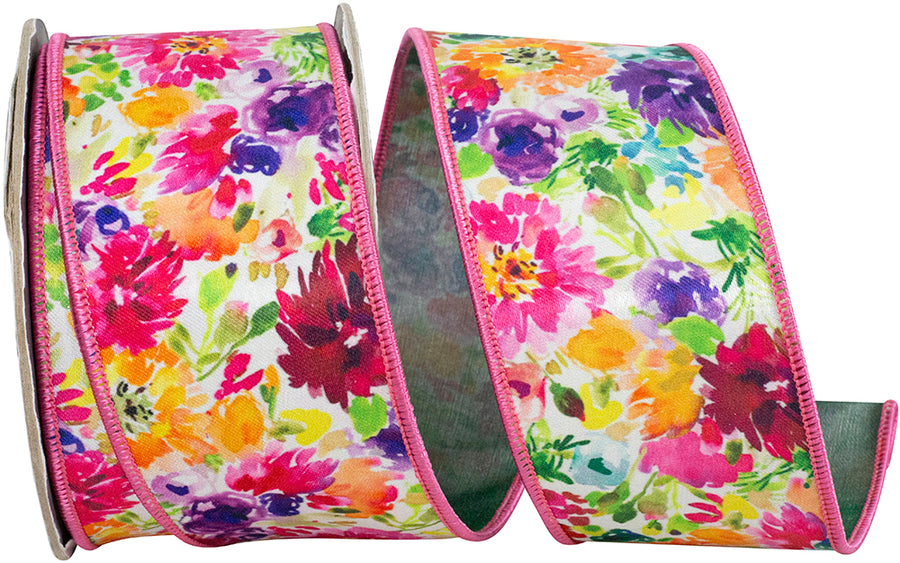 Multi 2-1 2 Inch Floral Impressions Deluxe Wired Edge Ribbon for Wreaths & Bows