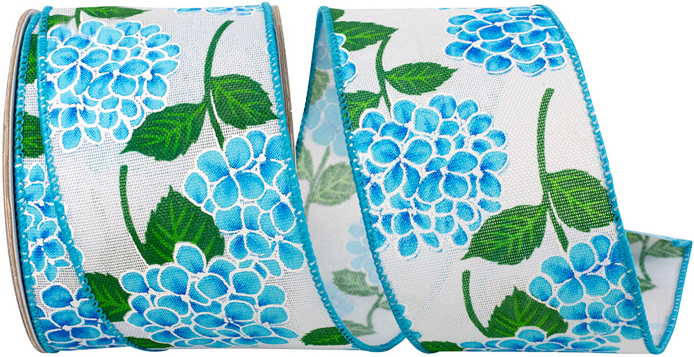 Blue 2-1 2 Inch Hydrangea Bright Linen Wired Edge Ribbon for Wreaths & Bows