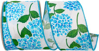 Blue 2-1 2 Inch Hydrangea Bright Linen Wired Edge Ribbon for Wreaths & Bows