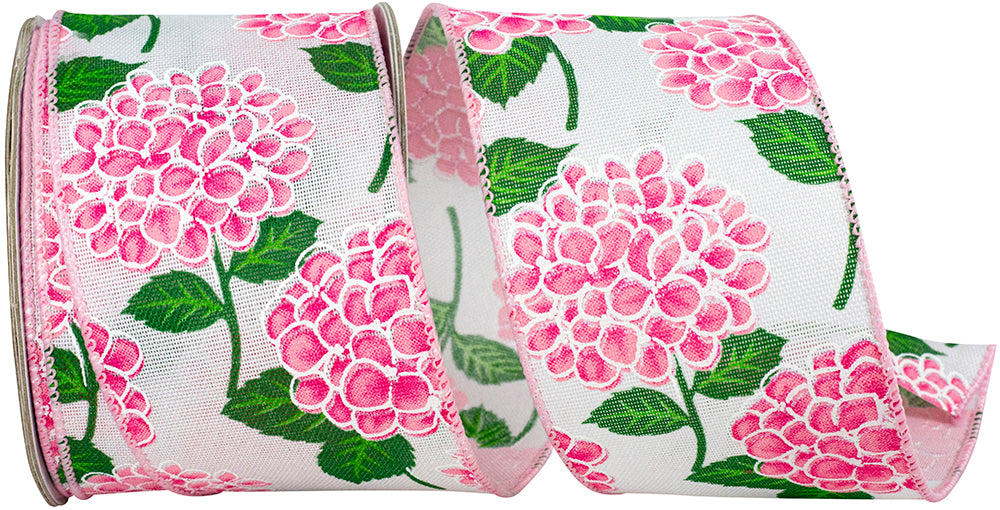 Pink 2-1 2 Inch Hydrangea Bright Linen Wired Edge Ribbon for Wreaths & Bows