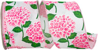 Pink 2-1 2 Inch Hydrangea Bright Linen Wired Edge Ribbon for Wreaths & Bows